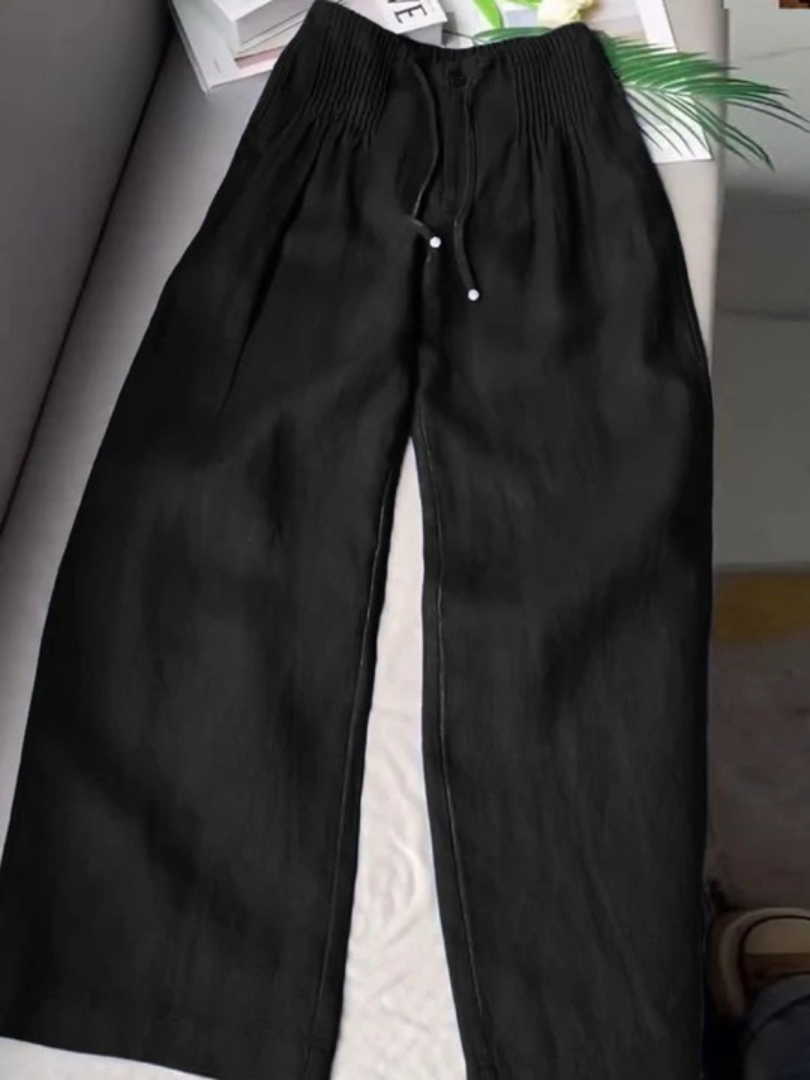 Camille | Pantalones anchos de mezcla de algodón y lino