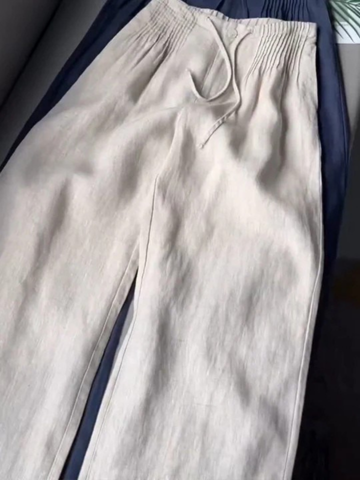 Camille | Pantalones anchos de mezcla de algodón y lino