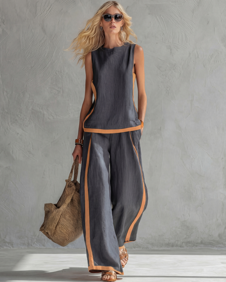 Leila | Conjunto Elegante de Algodón y Lino Azul