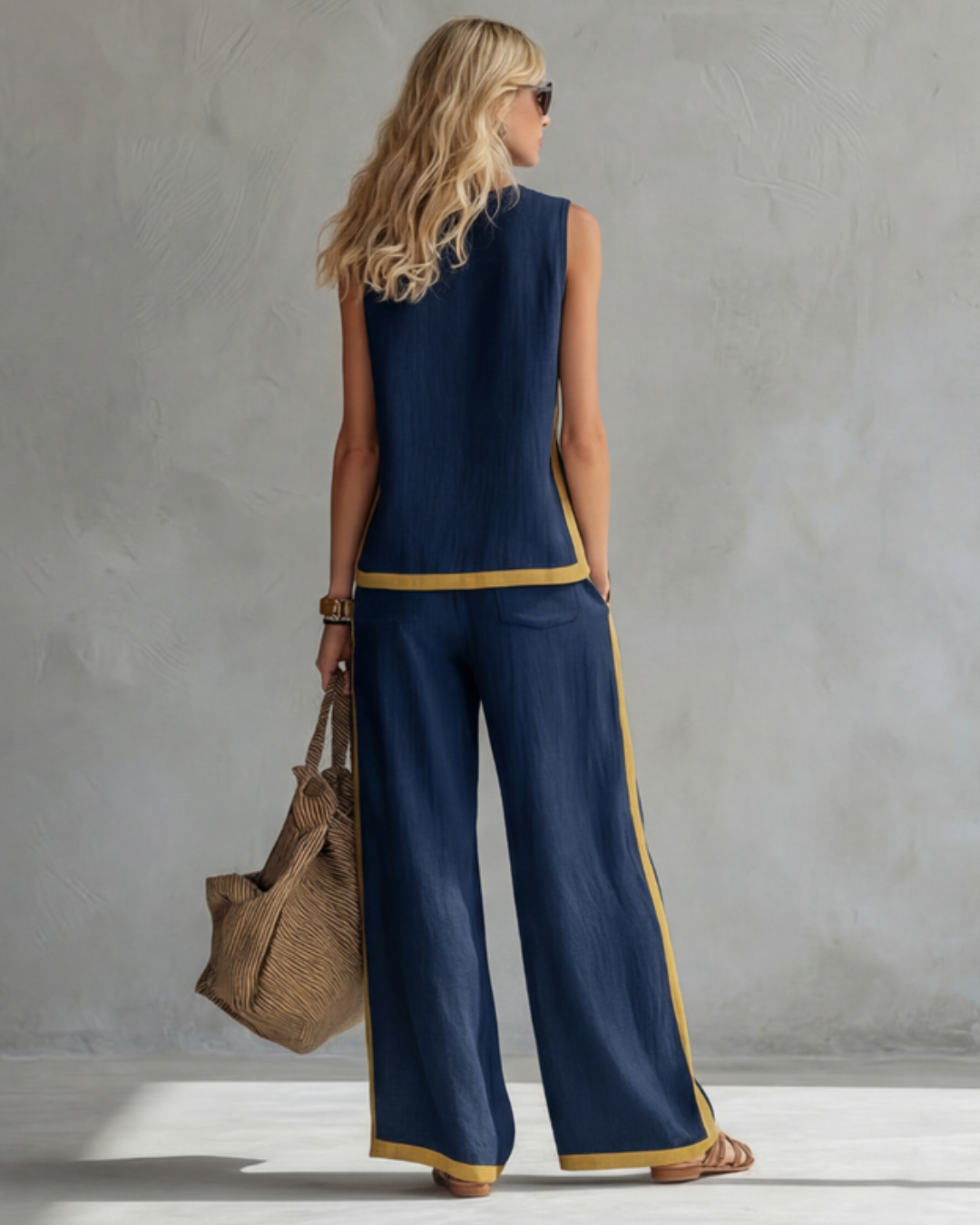 Leila | Conjunto Elegante de Algodón y Lino Azul