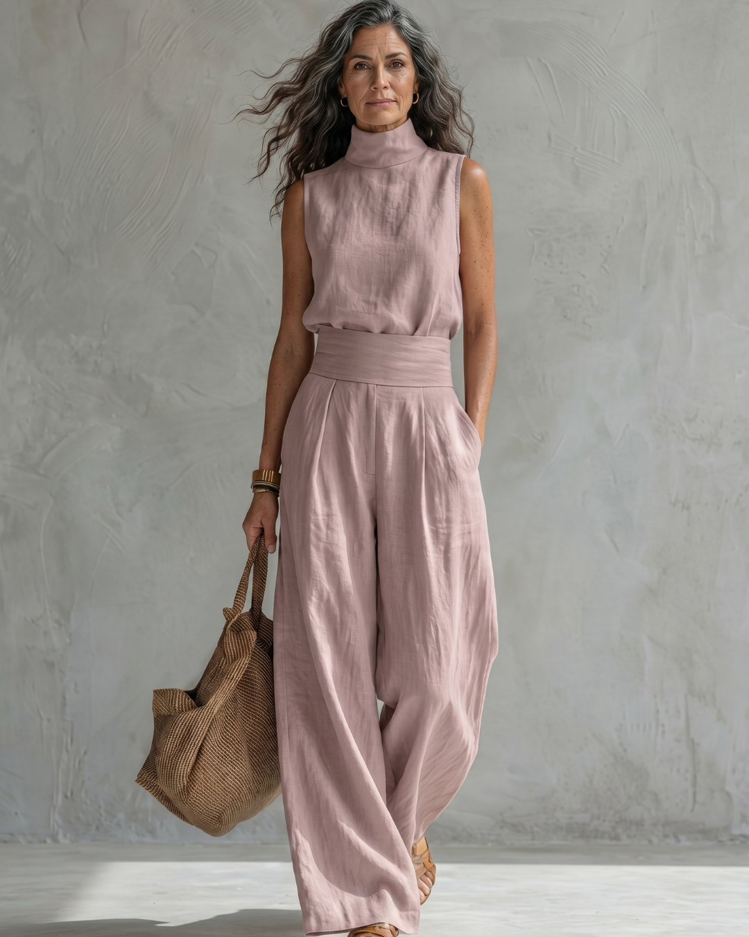 Maria | Conjunto Top y Pantalón Ancho Algodón Lino Blanco