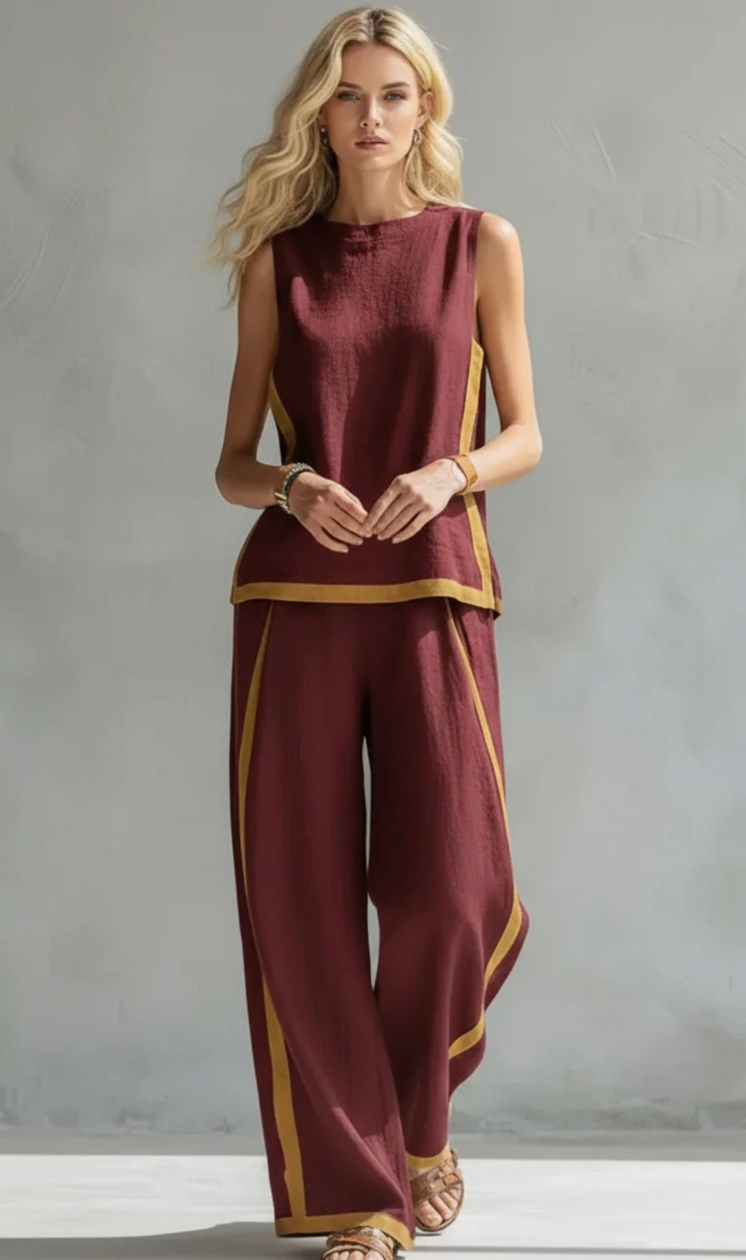 Leila | Conjunto Elegante de Algodón y Lino Azul Cielo