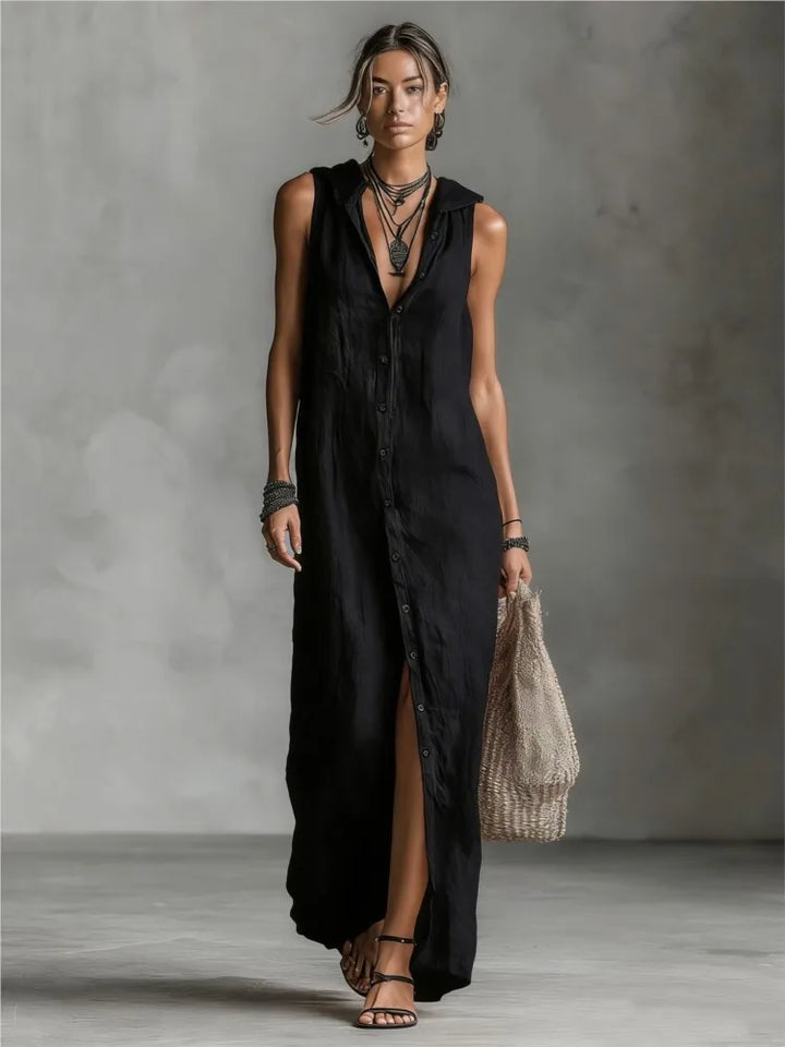 Camila | Vestido Algodón Lino con Capucha