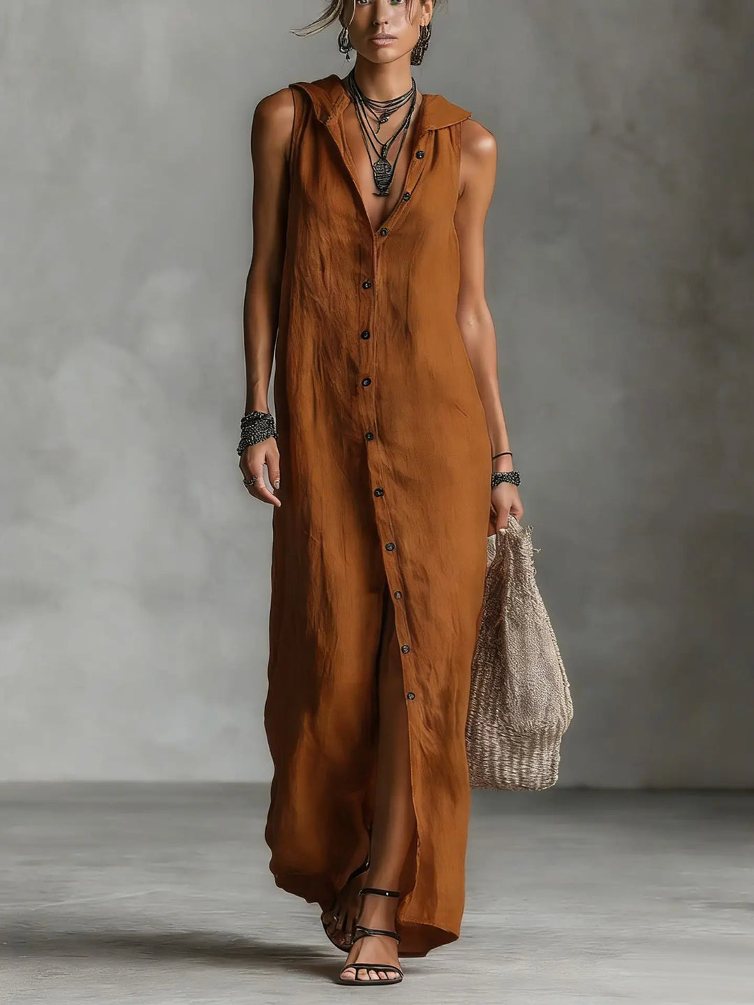 Camila | Vestido Algodón Lino con Capucha