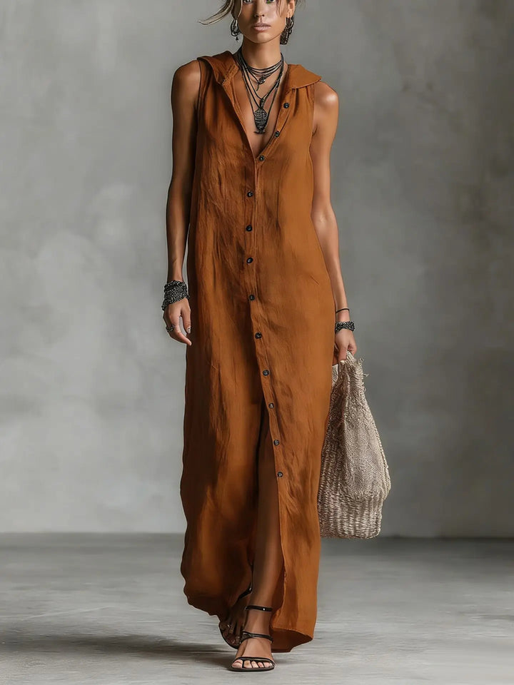 Camila | Vestido Algodón Lino con Capucha