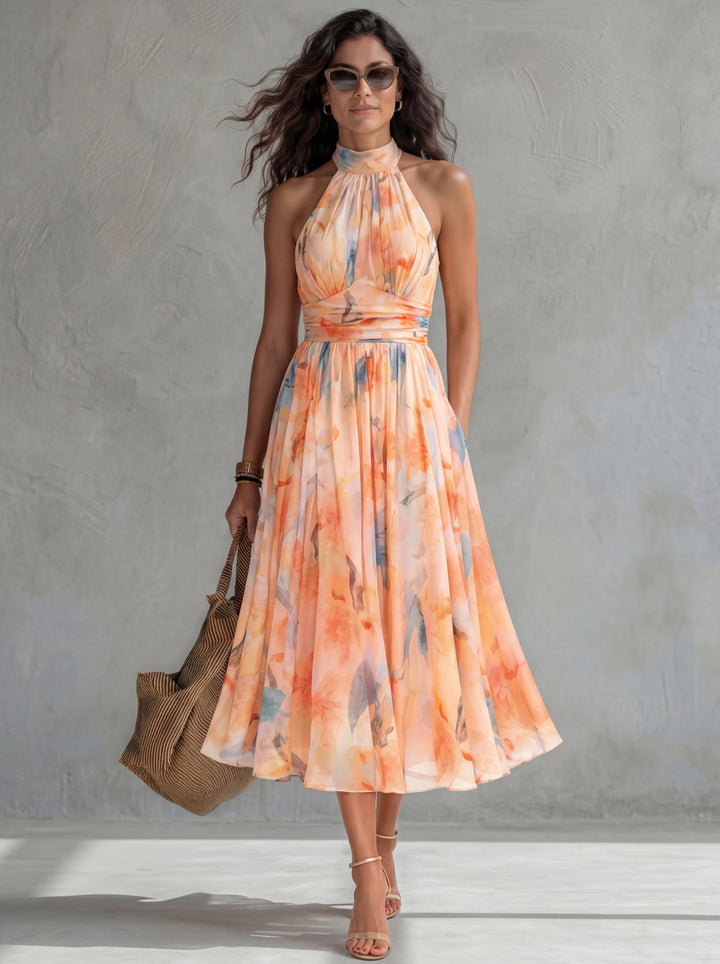 Aurora - Vestido con cuello halter y estampado