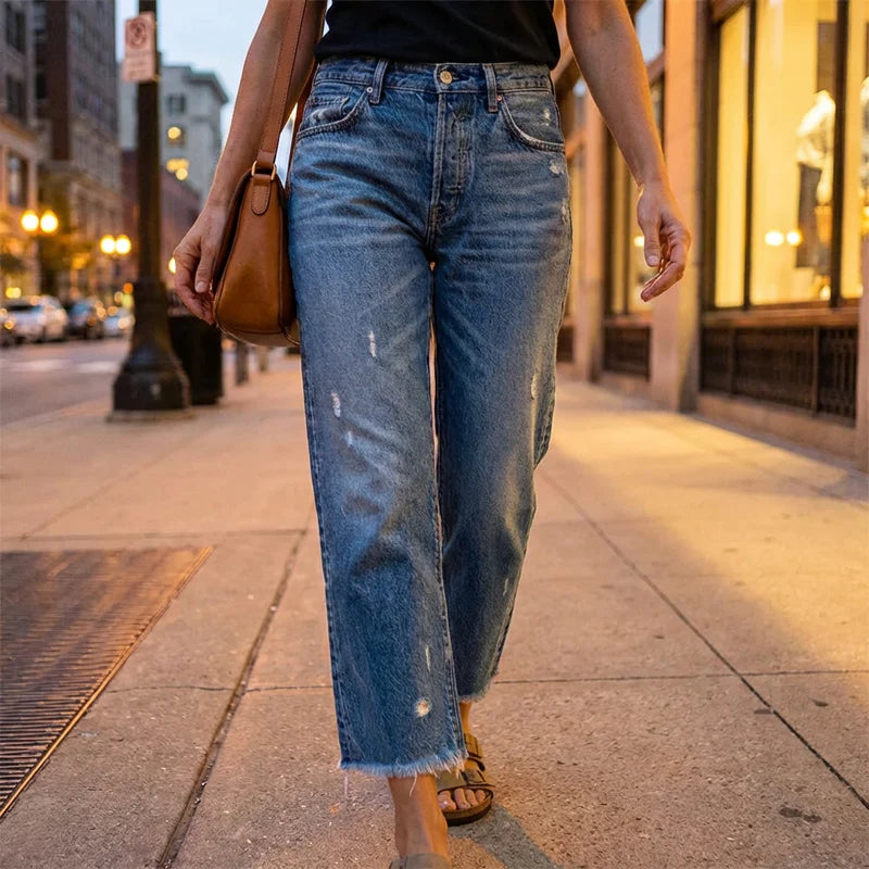 Jeans rectos tobilleros estilo vintage